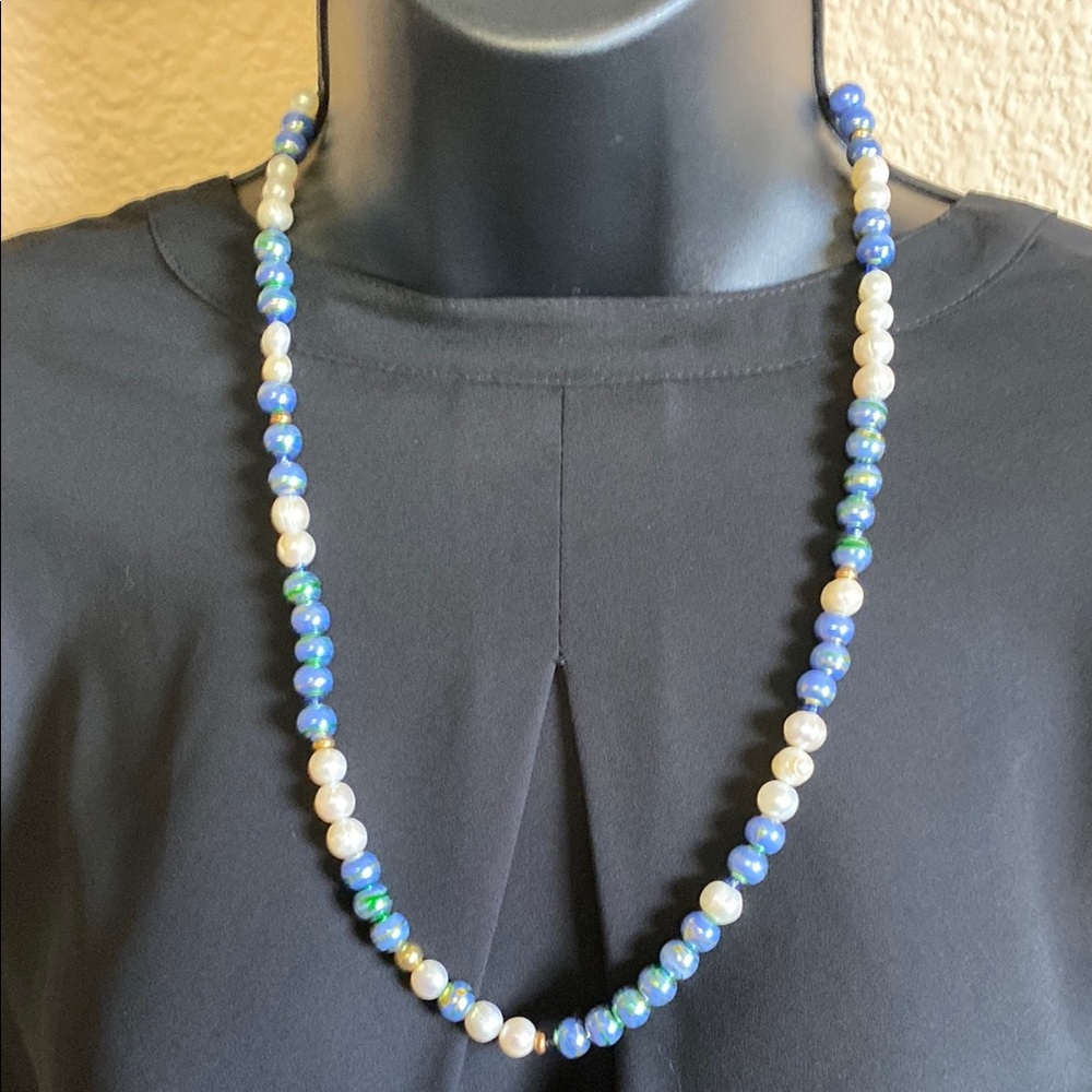 Elegant Blue and White Beaded Necklace